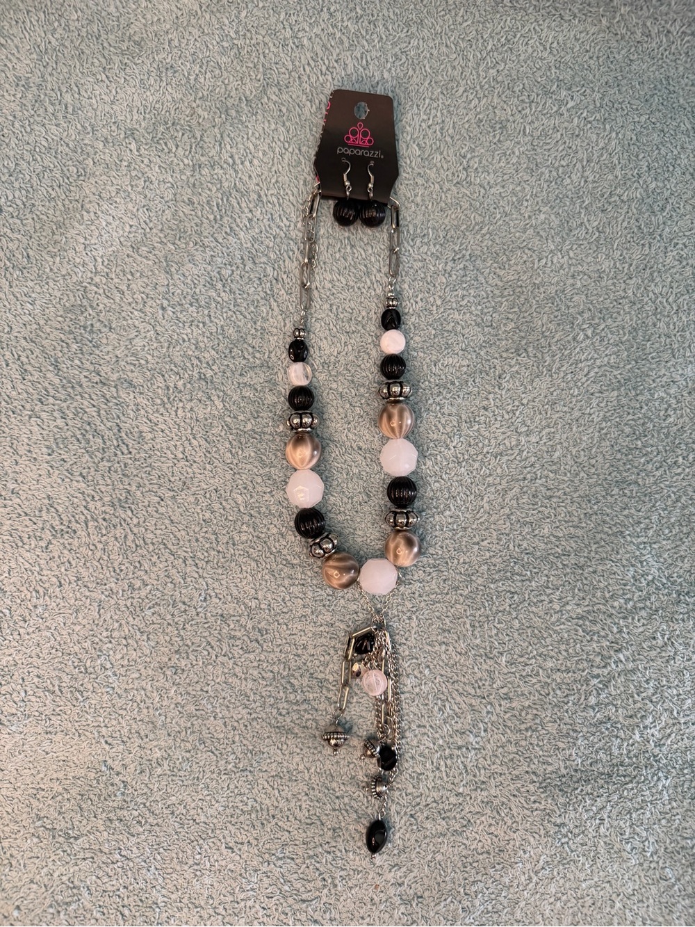 Paparazzi Black and Silver Beaded Necklace with Earrings set
